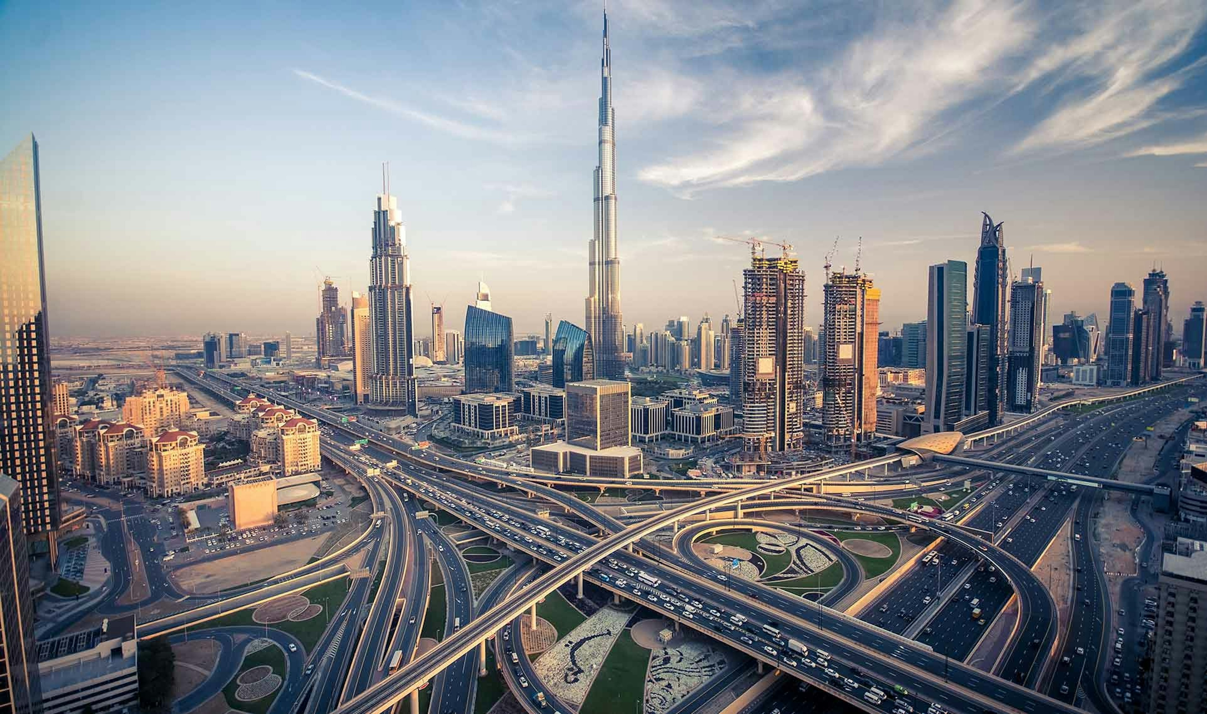 Dubai CBD, Burj Khalifa surrounded by busy roadways