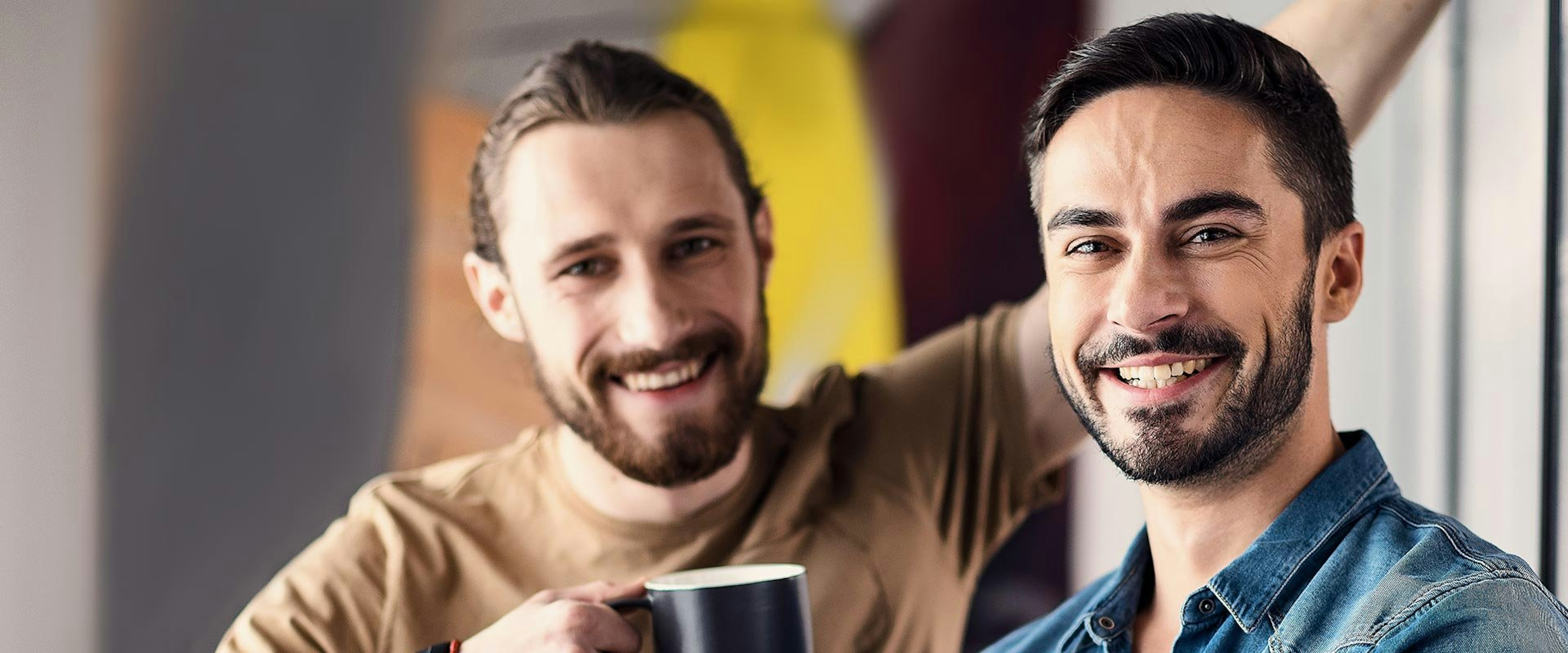 Two good male friends healthy, confident and happy