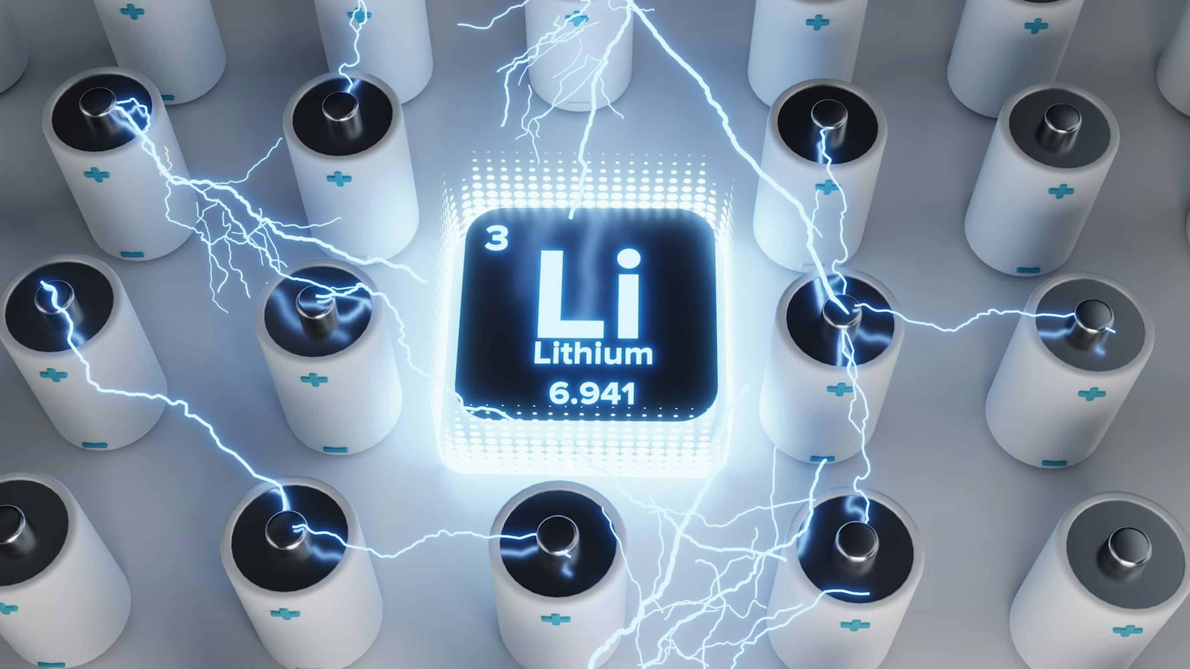 Lithium symbol on solid state lithium-ion batteries used as renewal source of energy